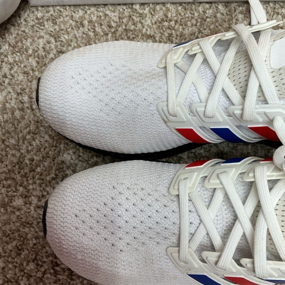 adidas White Sneakers with Red & Blue Stripe Accents - Picture 4 of 12